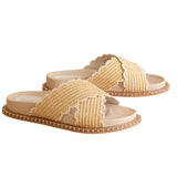 The Fabby Beige Double Strap Raffia Slide