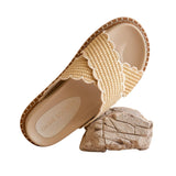The Fabby Beige Double Strap Raffia Slide