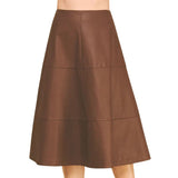 Tiered Leather A-Line Skirt - Brown