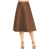 Tiered Leather A-Line Skirt - Brown