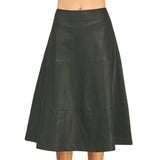 Tiered Leather A-Line Skirt - Black