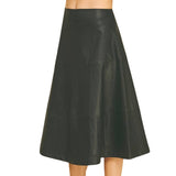 Tiered Leather A-Line Skirt - Black