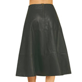 Tiered Leather A-Line Skirt - Black