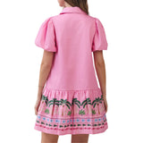 Tropical Border Puff Sleeve Mini Dress