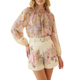 Tropical Floral Blouse and Shorts Set