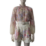 Tropical Floral Blouse and Shorts Set