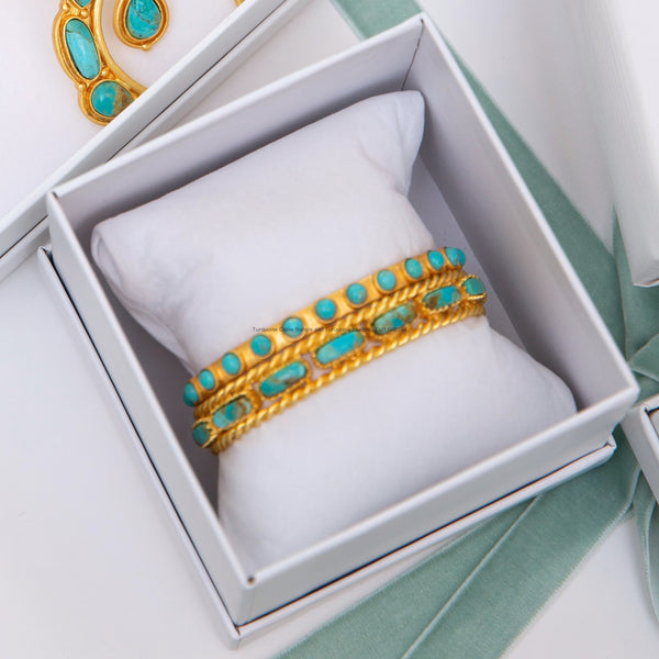 Turquoise Cable Bangle and Turquoise Studded Cuff Gift Set