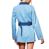 Two Tone Belted Denim Twill Jacket with Pockets