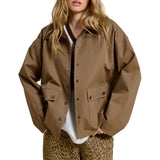 Utility Style Jacket with Corduroy Collar and Snap Pockets