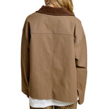 Utility Style Jacket with Corduroy Collar and Snap Pockets