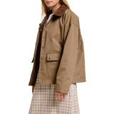 Utility Style Jacket with Corduroy Collar and Snap Pockets