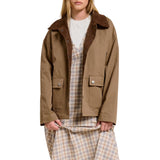 Utility Style Jacket with Corduroy Collar and Snap Pockets