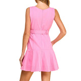 V-Neck Belted Ruffle Hem Dress