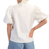 V-Neck Puff-Sleeve Textured Top