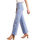 Victorine 6 Buttons Wide Jeans - Denim Blue