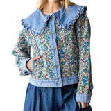 Vintage Jacquard Ruffle Collar Denim Jacket