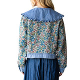 Vintage Jacquard Ruffle Collar Denim Jacket