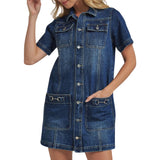 Vintage Western Denim Mini Shirt Dress
