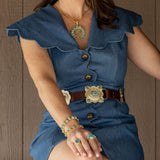 Western Charm Turquoise and Brass Concho Belt