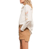 Western Cowgirl Motif Button Up Linen Shirt Blouse