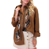 Western Embroidered Poplin Button-Up Top