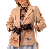 Western Embroidery All Over Ruched Sleeve Blazer