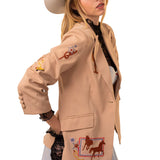 Western Embroidery All Over Ruched Sleeve Blazer