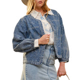 Western Embroidery Puff Sleeve Denim Jacket