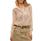 Western Embroidery Sequin Button Down Shirt
