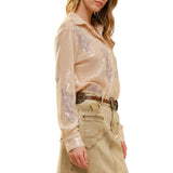 Western Embroidery Sequin Button Down Shirt