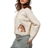 Western Horse Graphic Cropped Cardigan Sweater