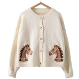 Western Horse Graphic Cropped Cardigan Sweater