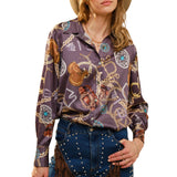 Western Motif Printed Button Down Shirt