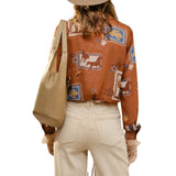 Western Print Ruffle Sheer Blouse