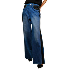 Western Two Tone Panel Wide Denim Jeans