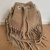 Suede Fringe Bucket Bag - Dark Brown