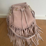 Suede Fringe Bucket Bag - Dark Brown