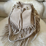 Suede Fringe Bucket Bag - Dark Brown