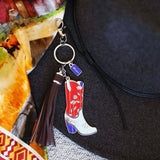 Patriotic Cowgirl Boot Keychain Bag Charm