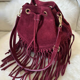 Suede Fringe Bucket Bag - Dark Brown