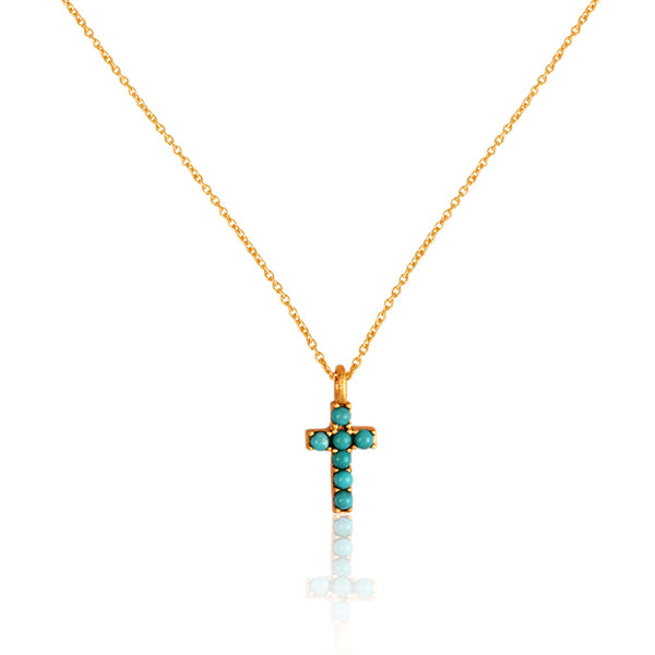 Dainty Turquoise Cross Necklace