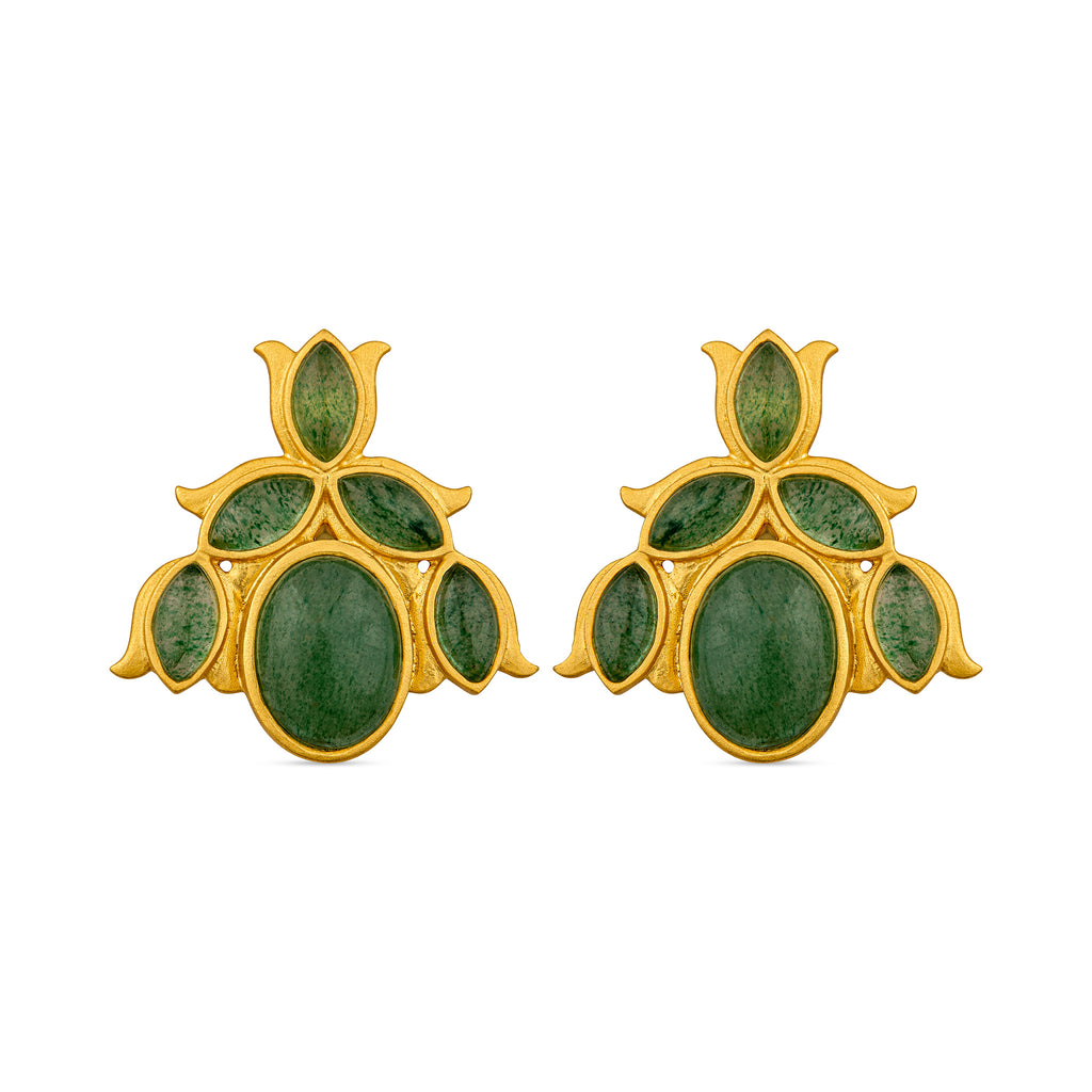 OVANA - Floral Studs | 925 Sterling Silver & Green Stone Earrings | Ovana