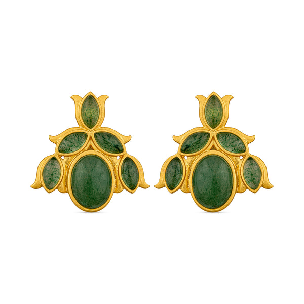 Bluebell Stud Earrings - Green Strawberry Quartz