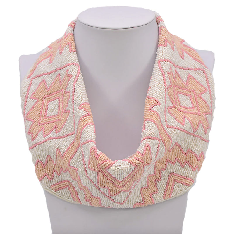 Hand Beaded Bandana Scarf - Pink