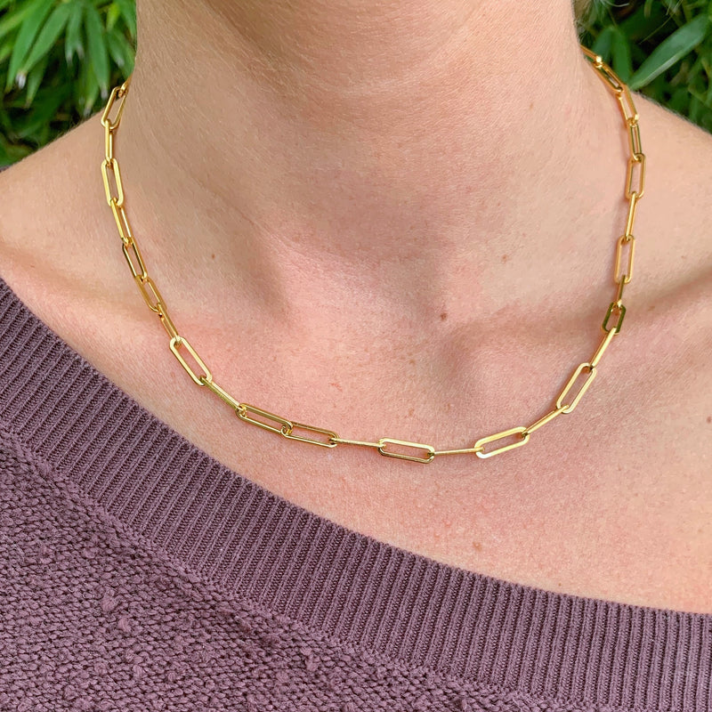 Puff Paper clip Necklace in 14Kt Gold | Las Villas Jewelry