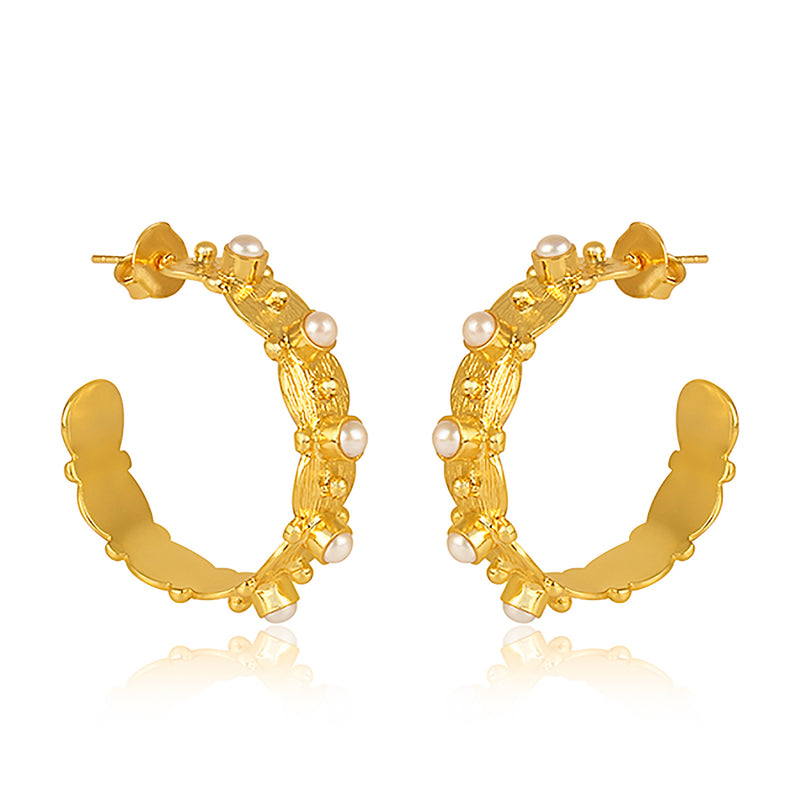Honeysuckle Hoop Earrings - Pearl