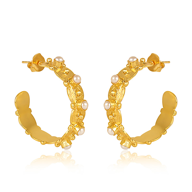 Honeysuckle Hoop Earrings - Pearl