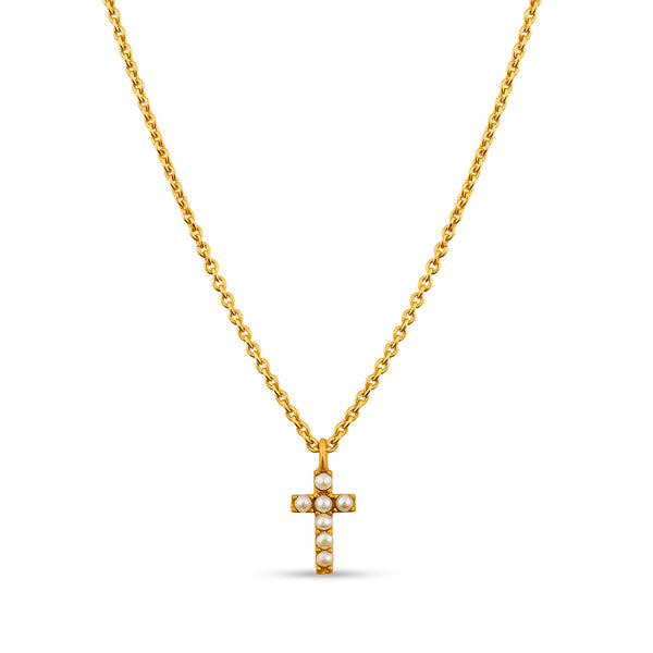 Dainty Pearl Cross Necklace