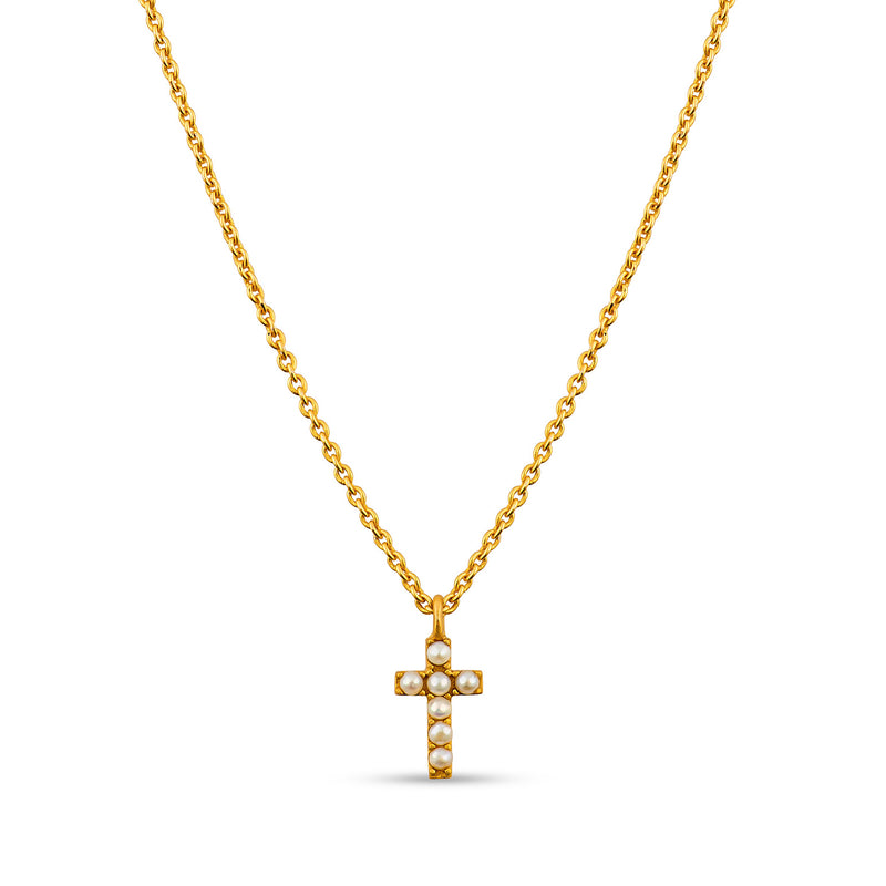 Dainty Pearl Cross Necklace