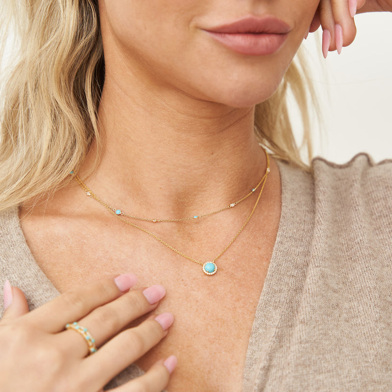 Gold Plated Mini Turquoise Gemstone Necklace - Ellie Ellie